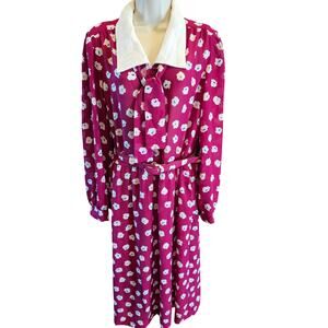 Vintage sears Maxi Sheer Belted shirt dress long sleeve retro floral 70s 14 ^